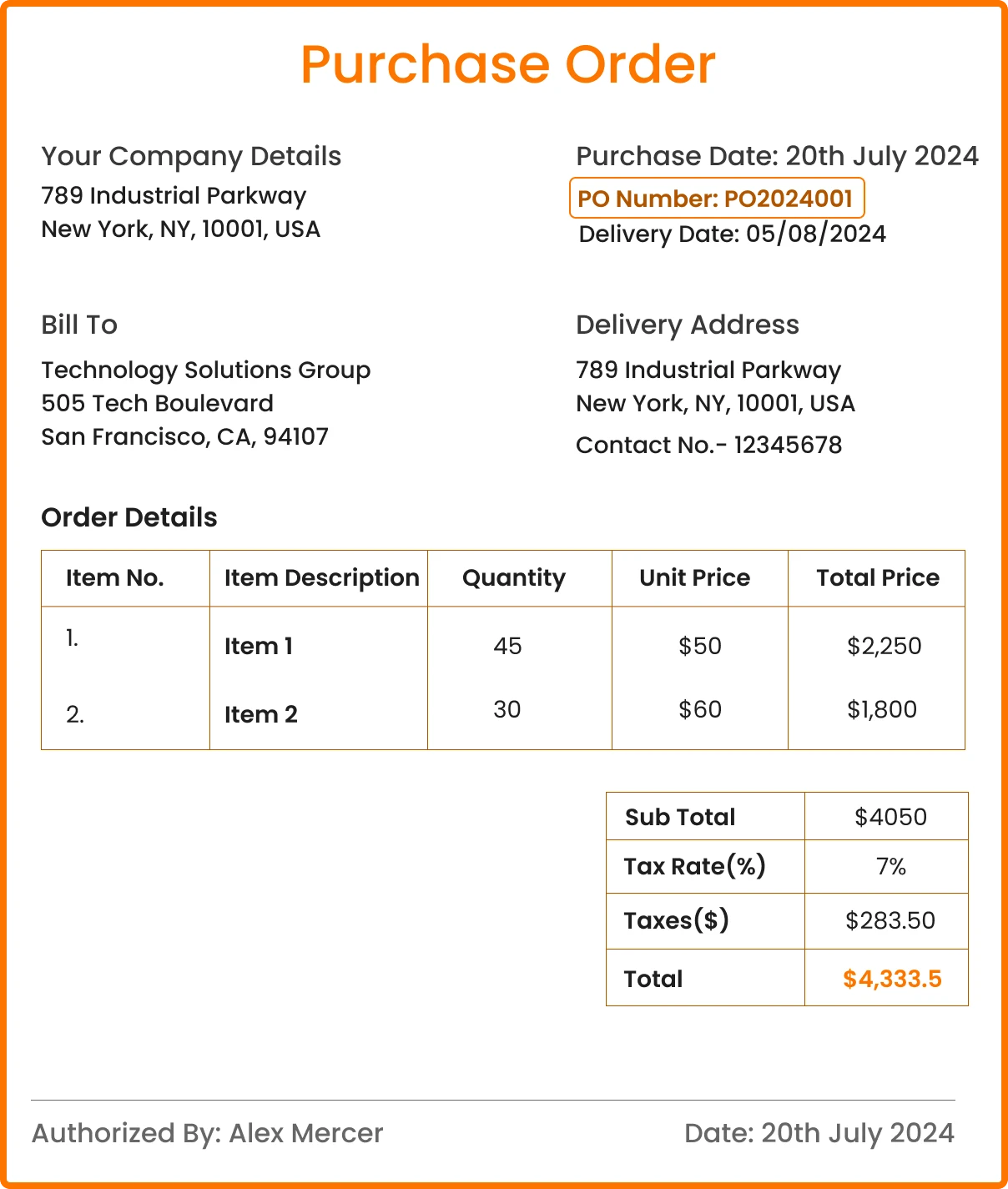 Purchase order PDF read by LineNow OCR