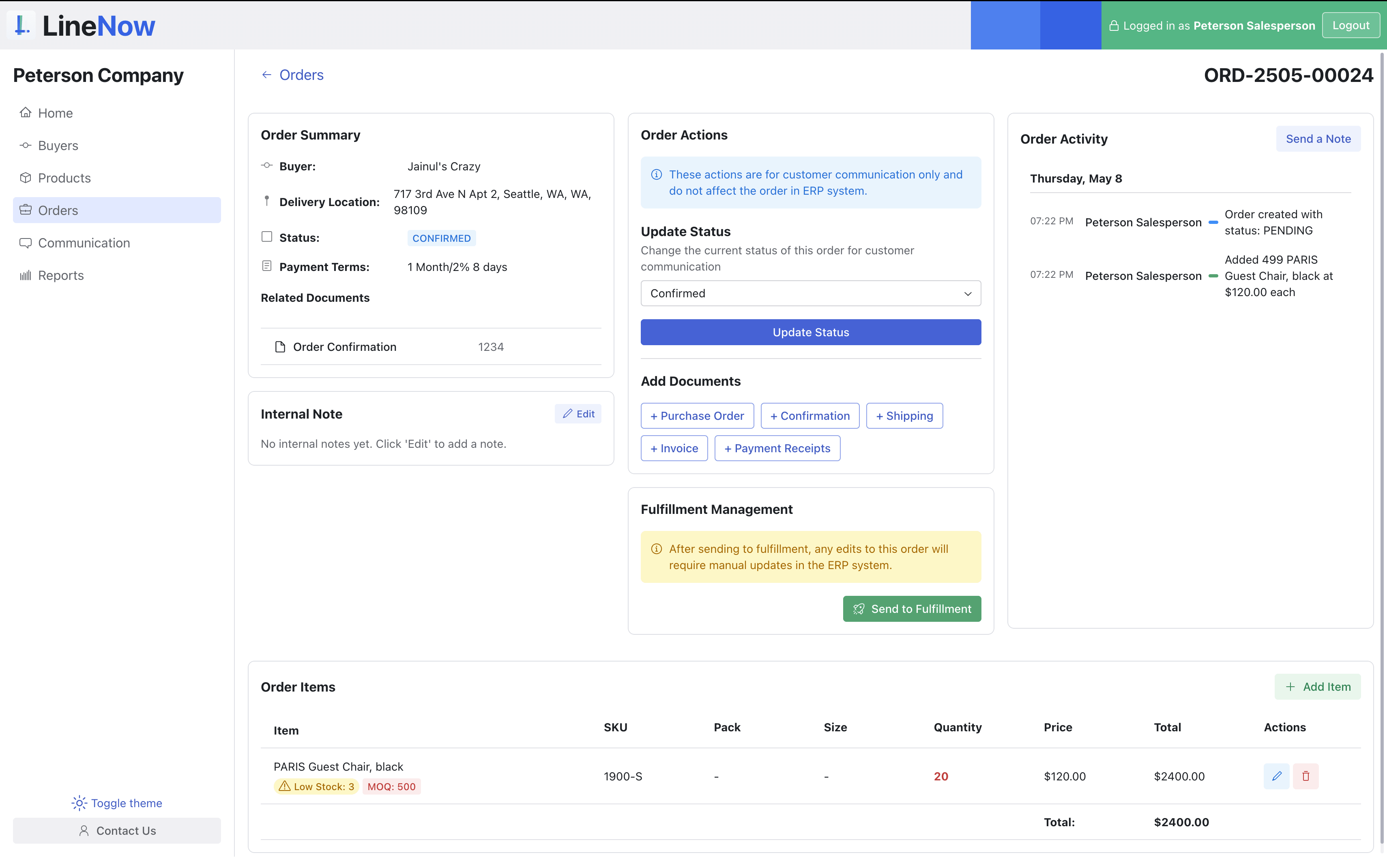 Order actions and conversations in one place