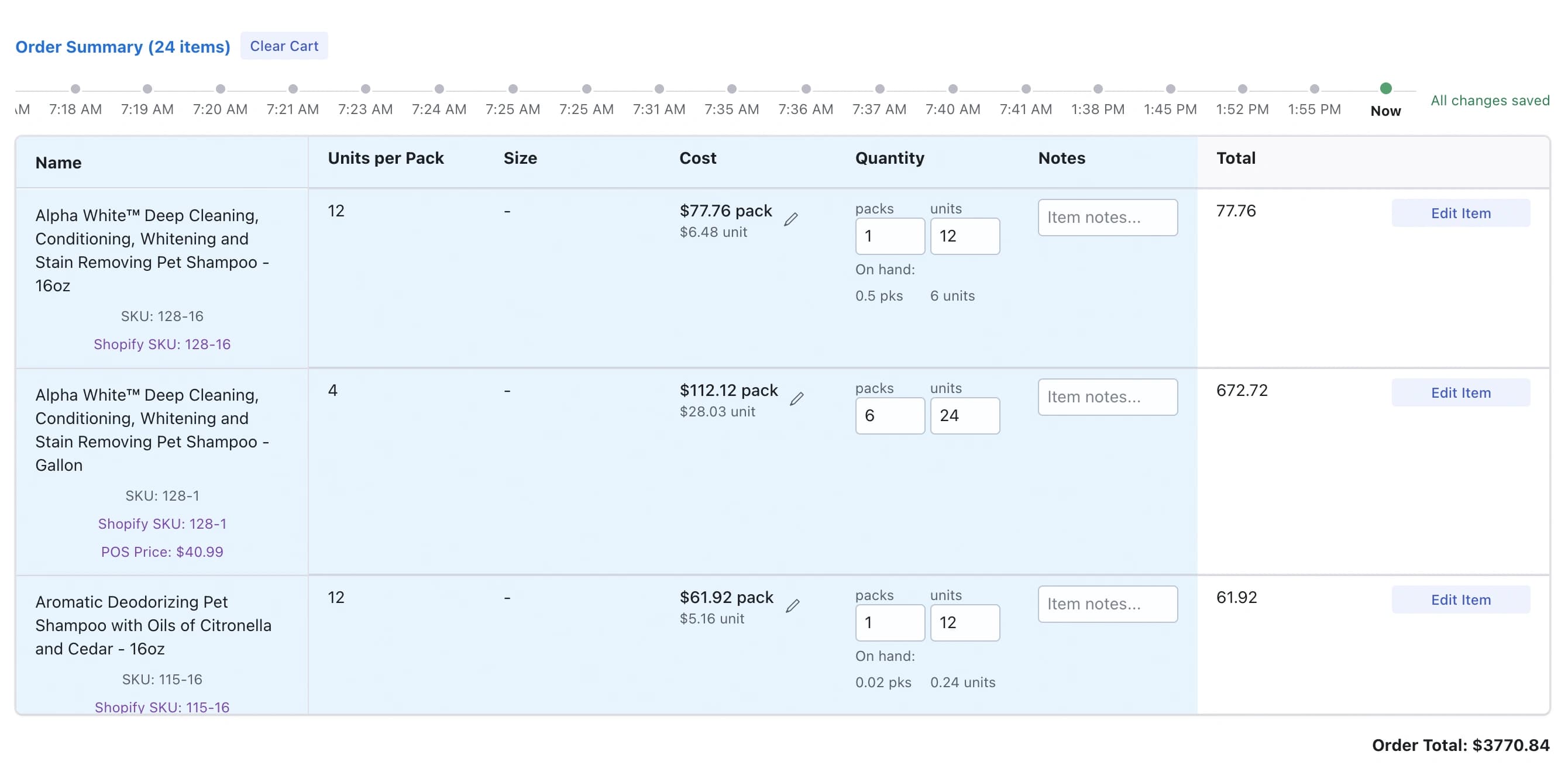 LineNow manufacturing purchase cart version history and comparison