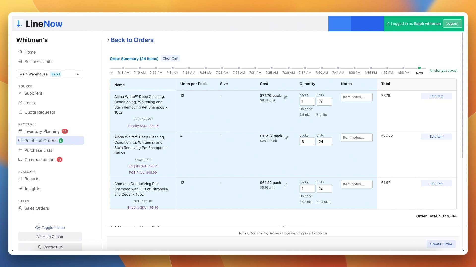 LineNow cart versioning and comparison