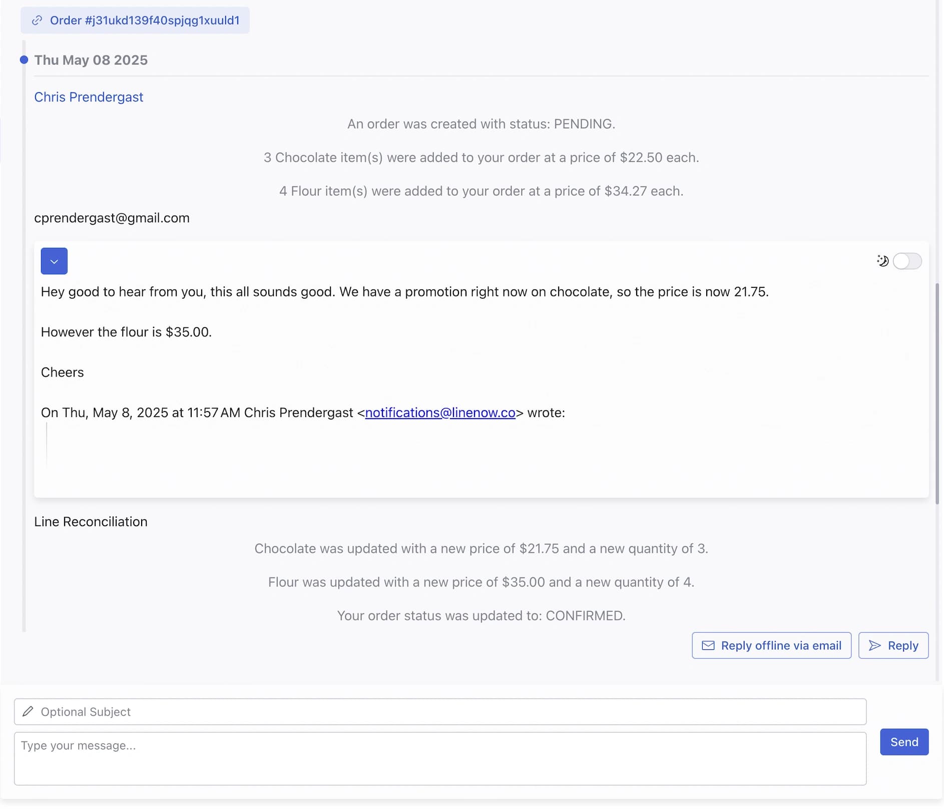 LineNow supplier communication threads