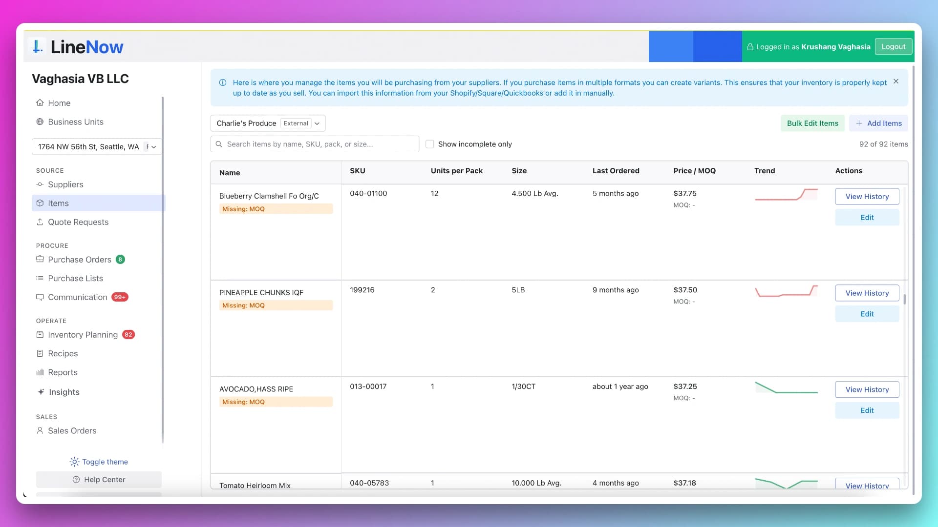 LineNow food and beverage recipe-based ordering workflow