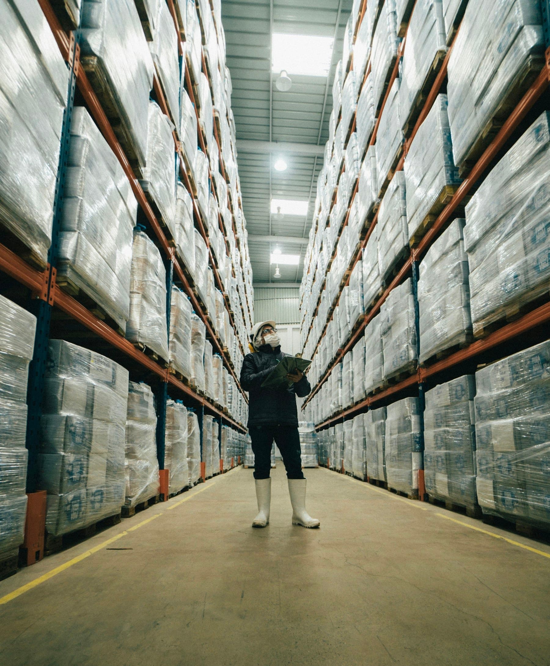 Manufacturing and warehouse operator reviewing inventory