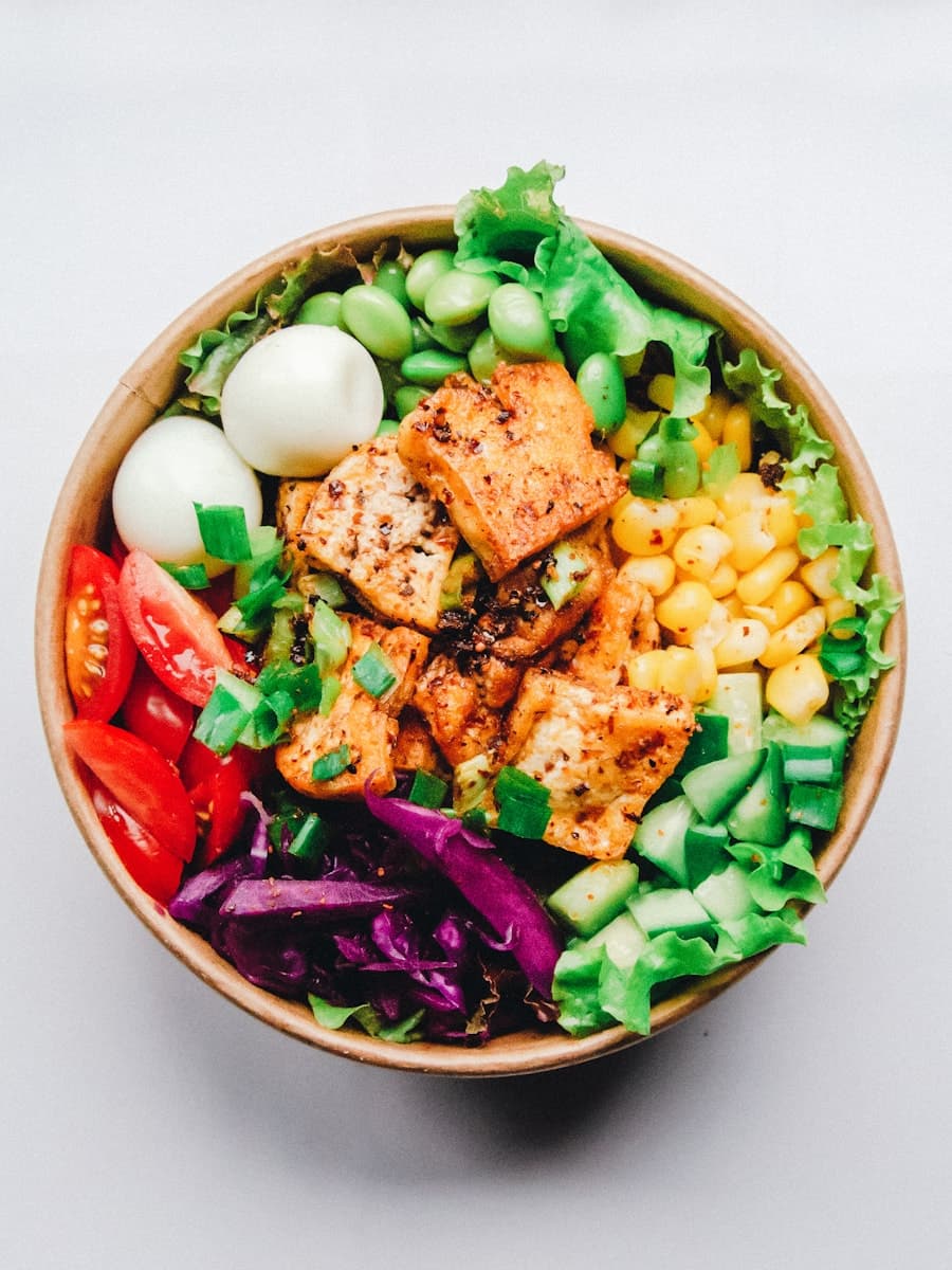 Fresh ingredients in a prepared food bowl