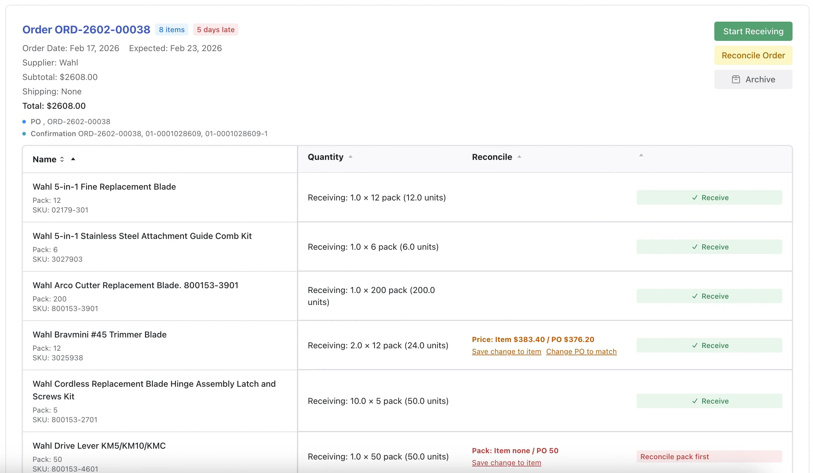 LineNow receiving with lot and expiry tracking